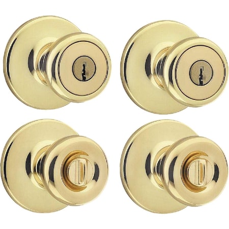 Kwikset Polished Brass Door Knob Combo 243T 3 CP K2